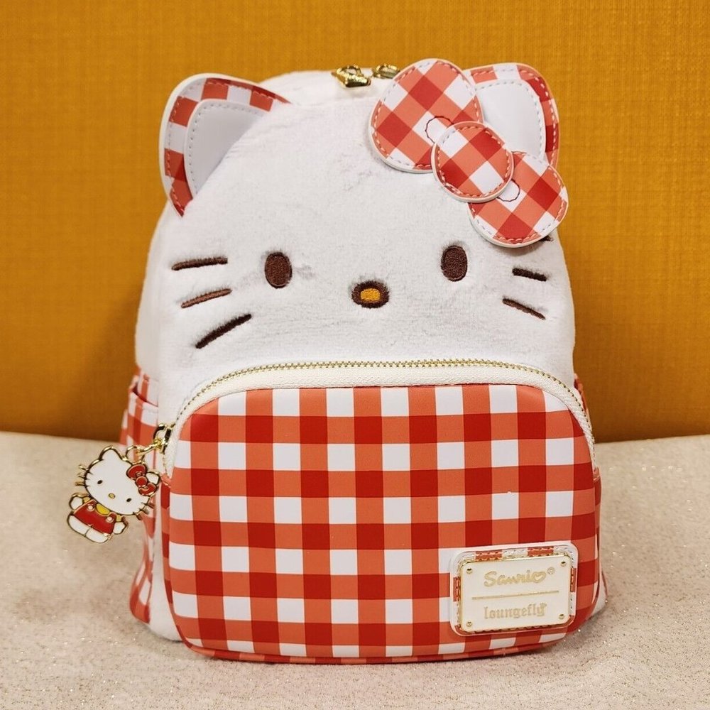 Loungefly Sanrio Hello Kitty Gingham Cosplay Mini Backpack Plush NEW - Picture 1 of 13